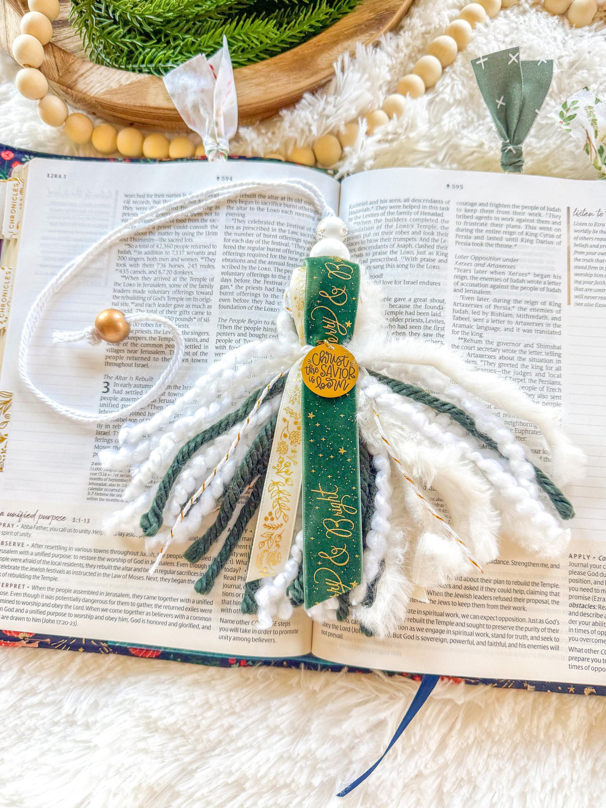 Green & Gold Christmas Bible Tassel Bookmark