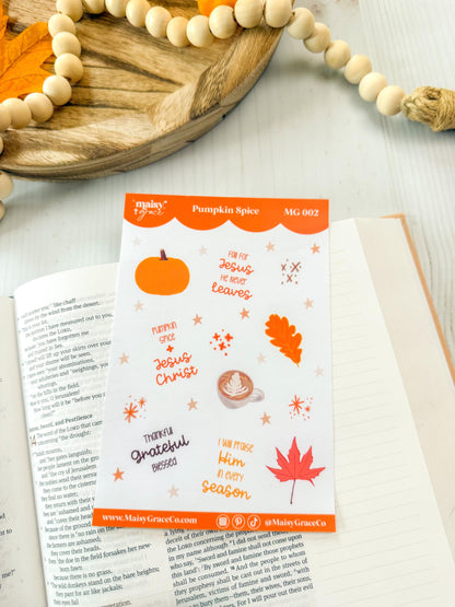 Pumpkin Spice Fall Faith Bible Study Sticker Sheet