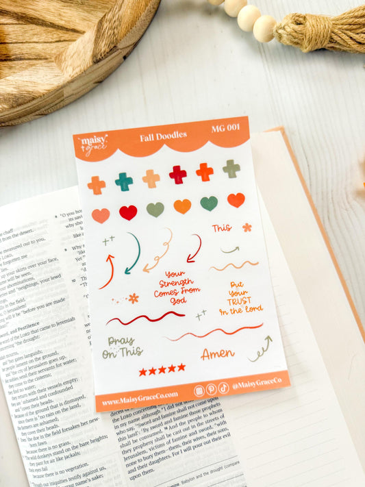 Fall Faith Doodles Bible Study Sticker Sheet, Planner Stickers