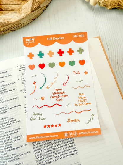 Fall Faith Doodles Bible Study Sticker Sheet, Planner Stickers