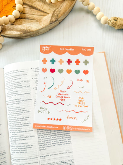 Fall Faith Doodles Bible Study Sticker Sheet, Planner Stickers