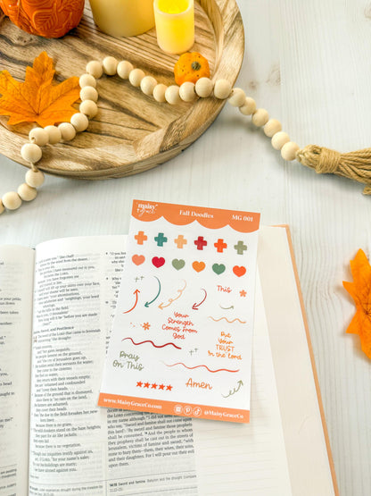 Fall Faith Doodles Bible Study Sticker Sheet, Planner Stickers