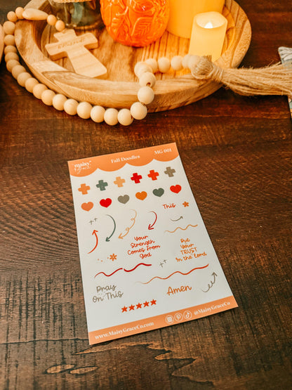 Fall Faith Doodles Bible Study Sticker Sheet, Planner Stickers