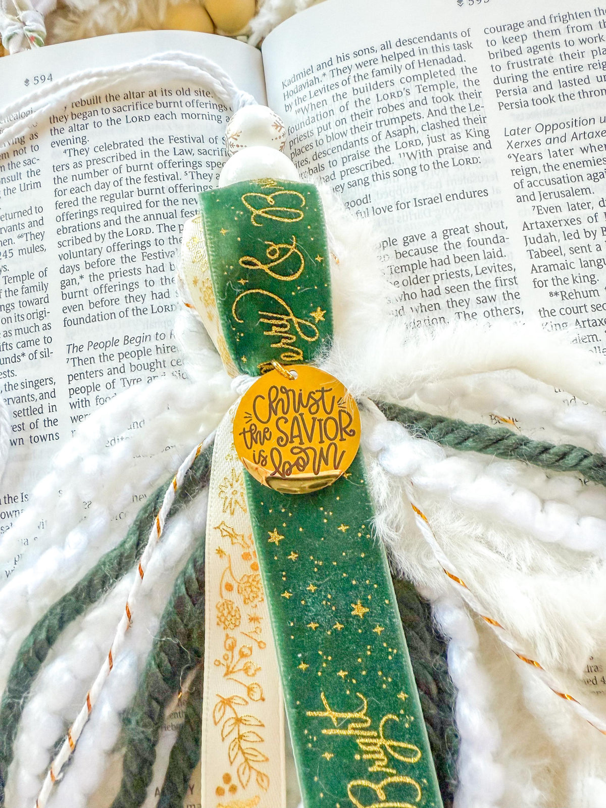 Green & Gold Christmas Bible Tassel Bookmark