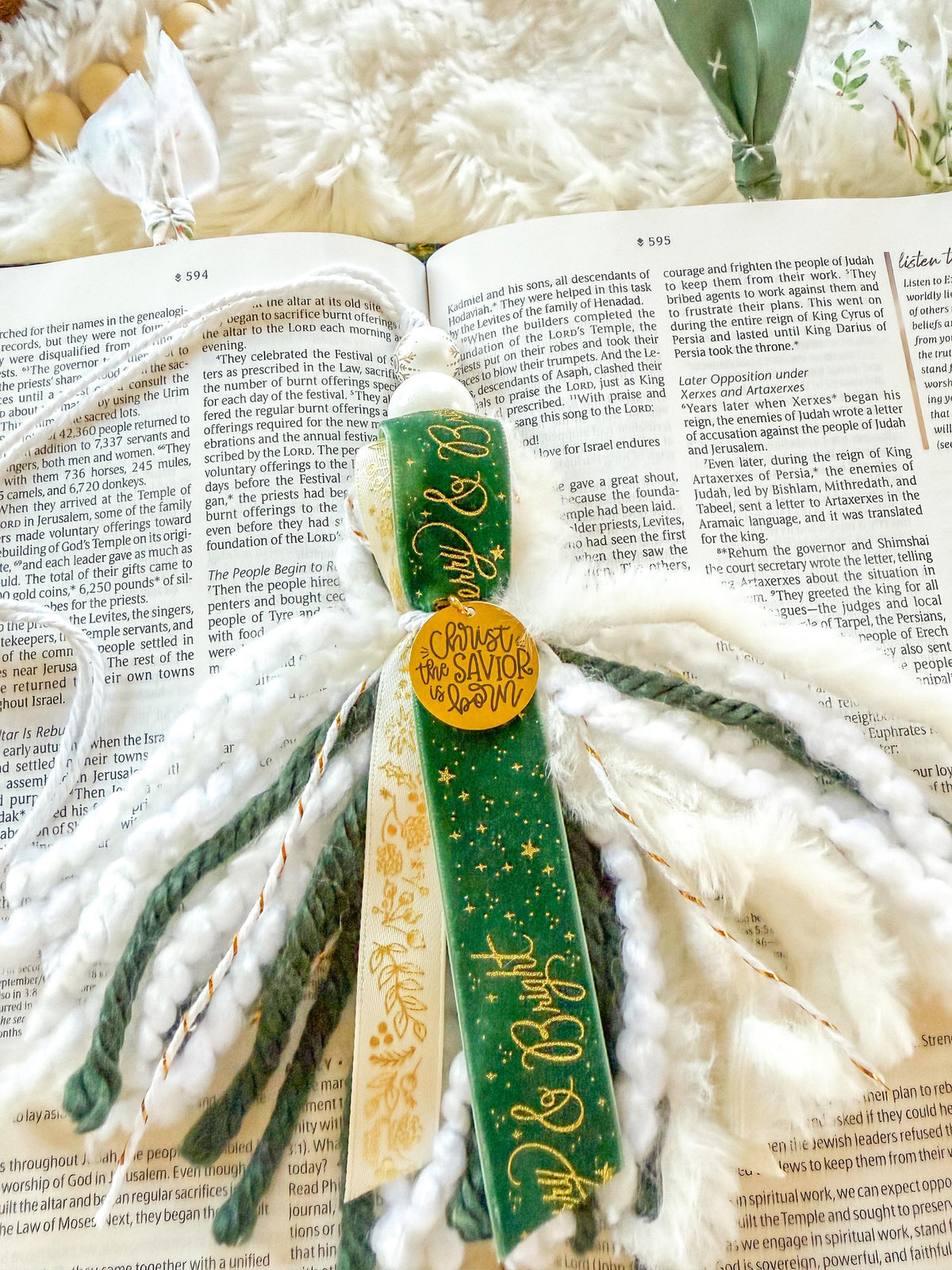 Green & Gold Christmas Bible Tassel Bookmark