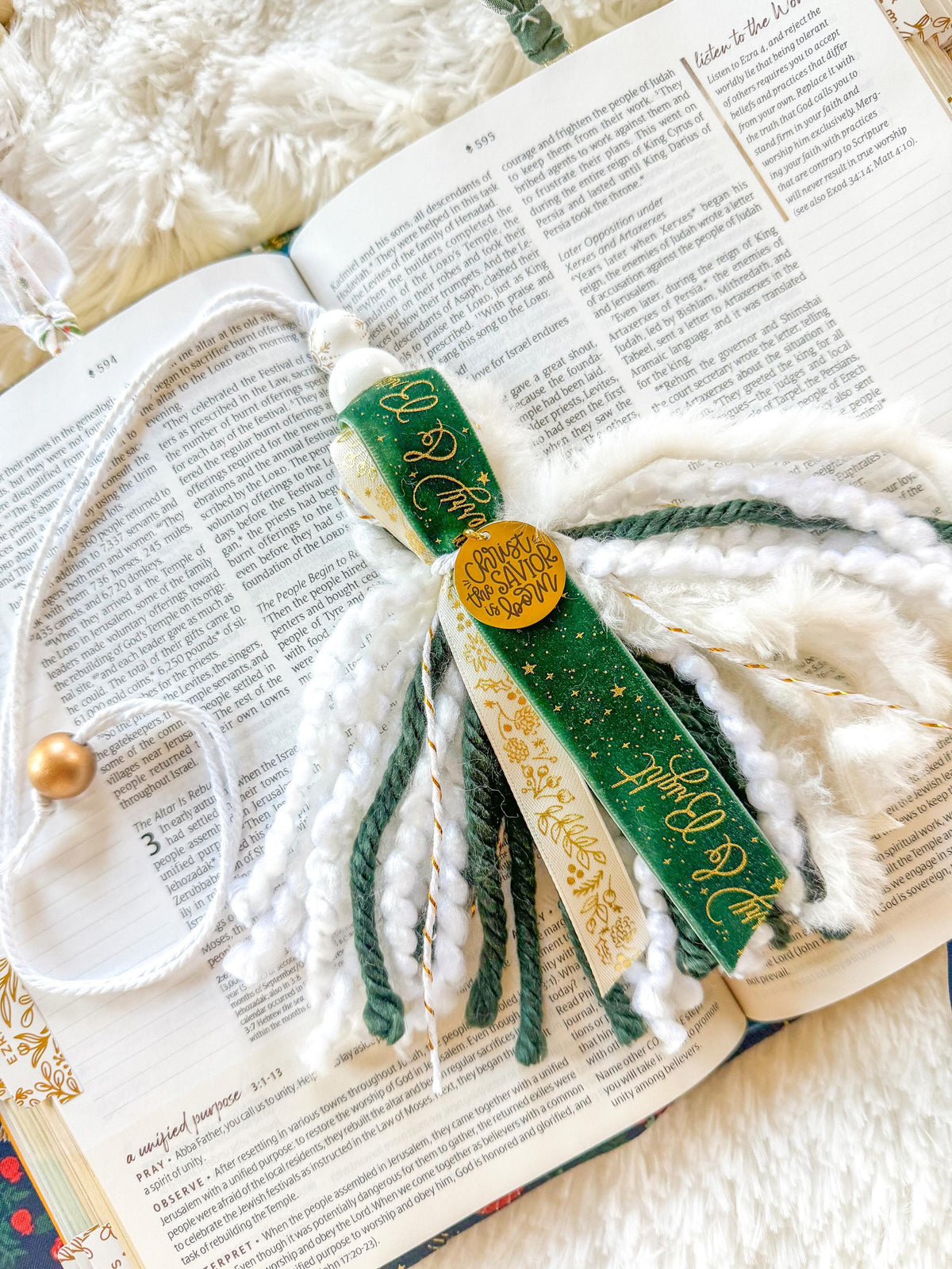 Green & Gold Christmas Bible Tassel Bookmark