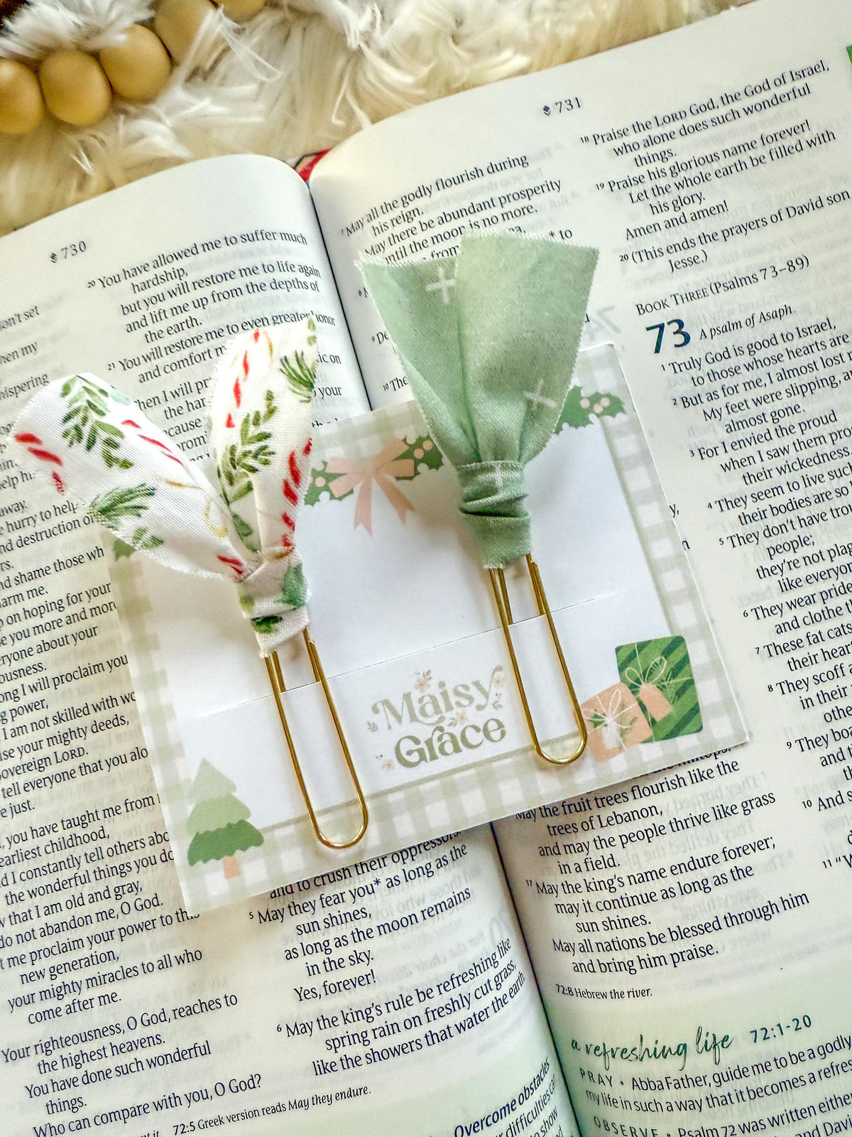 Candy Canes and Holly Christmas Paperclip Page Marker Bookmarks, Set of 2