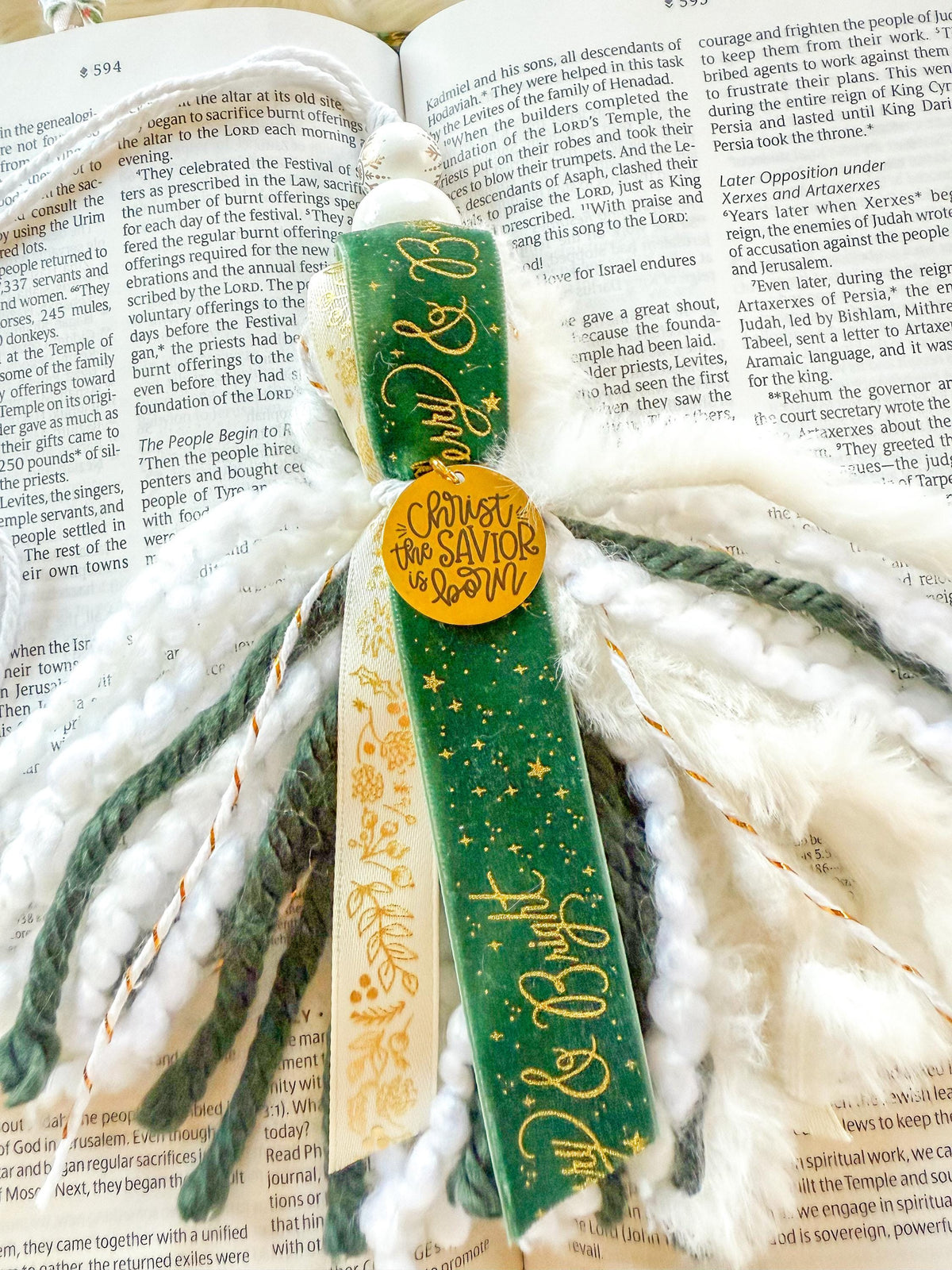 Green & Gold Christmas Bible Tassel Bookmark