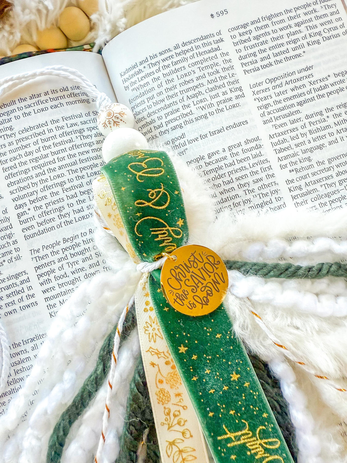 Green & Gold Christmas Bible Tassel Bookmark