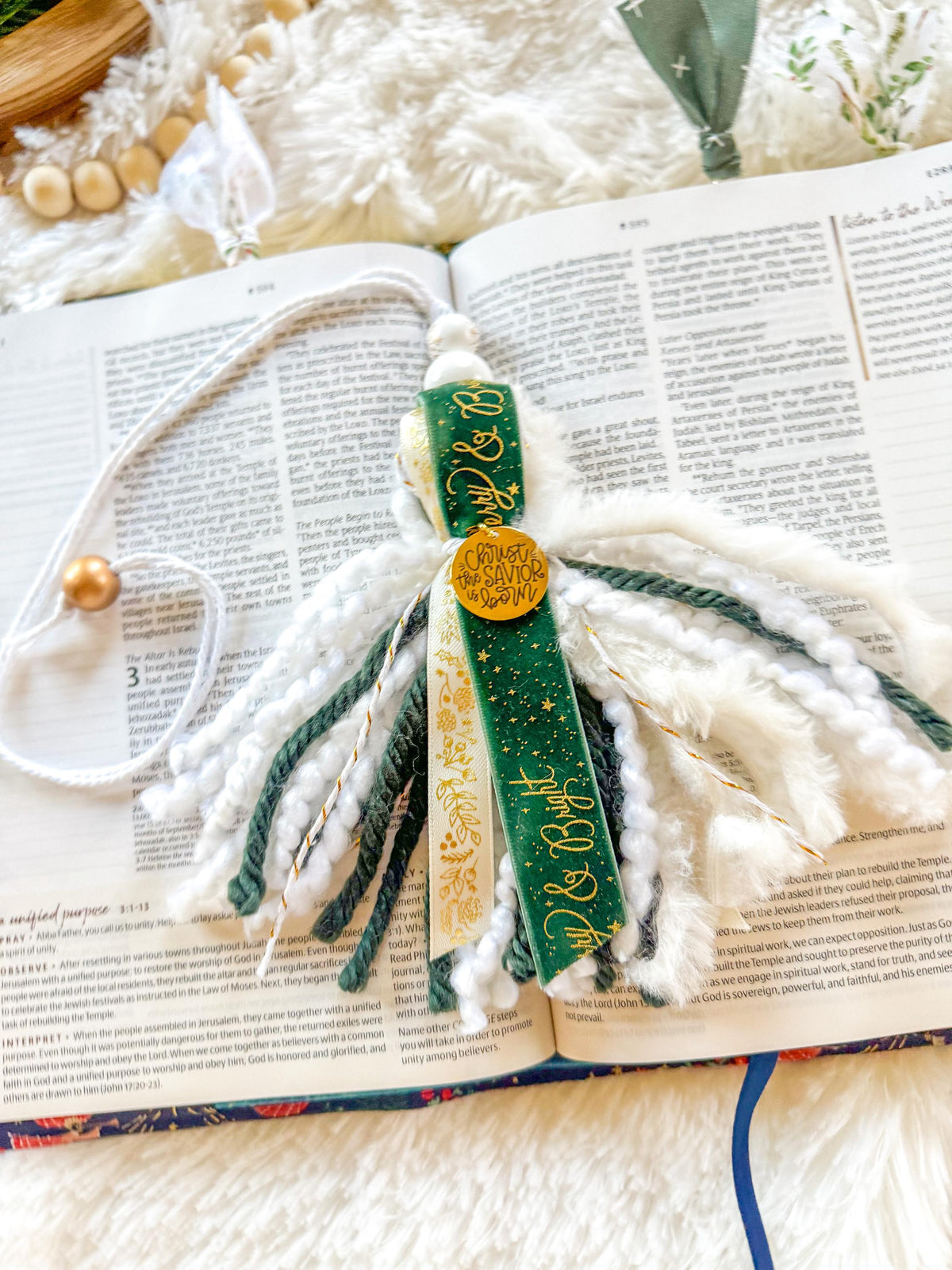 Green & Gold Christmas Bible Tassel Bookmark
