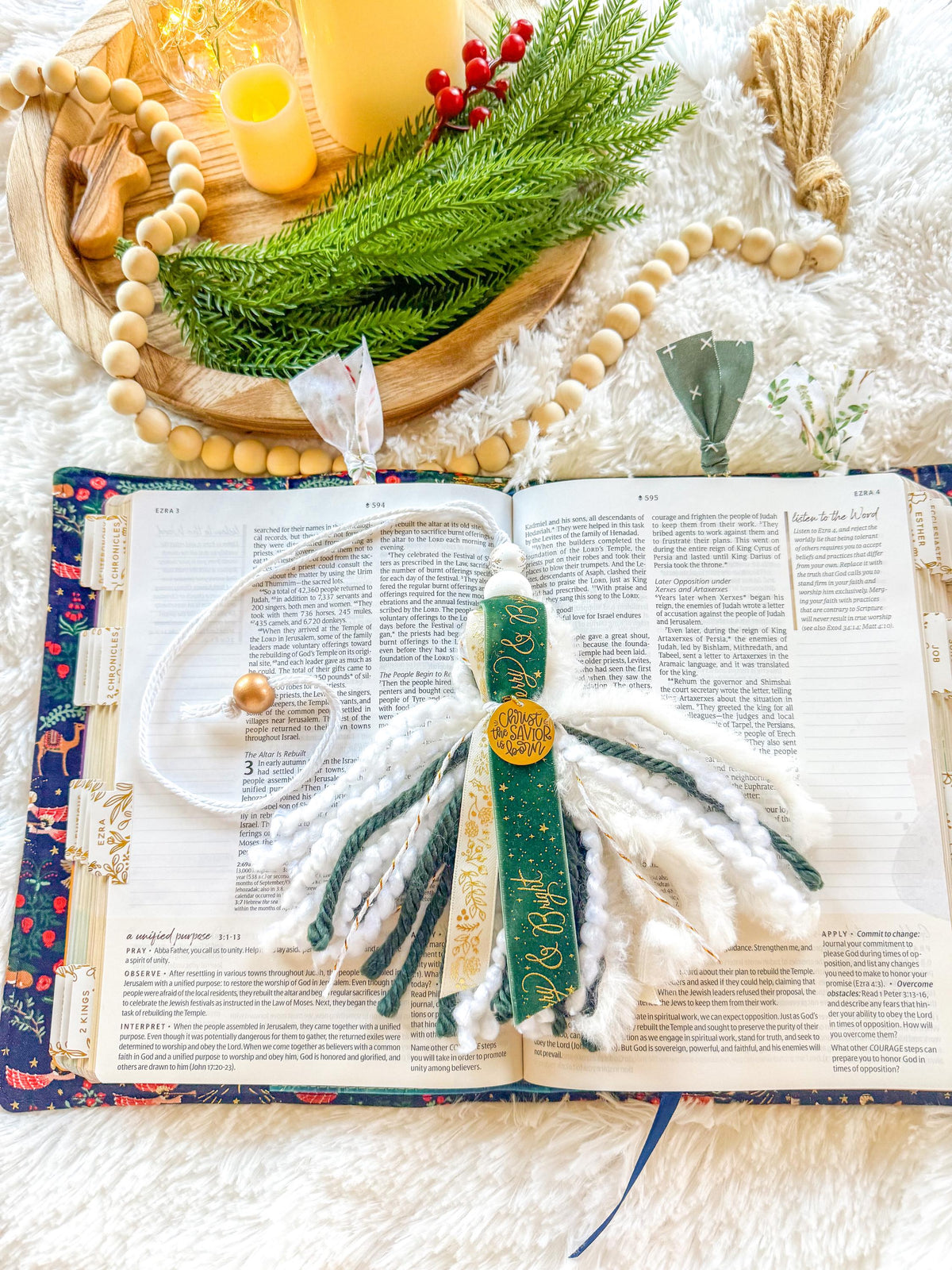 Green & Gold Christmas Bible Tassel Bookmark