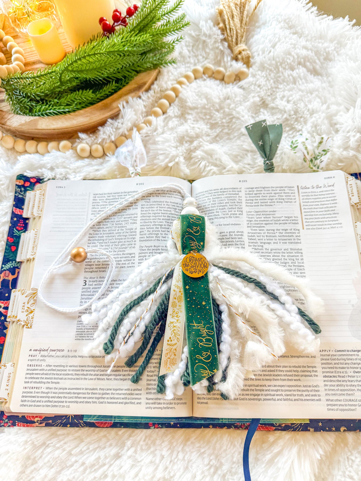 Green & Gold Christmas Bible Tassel Bookmark