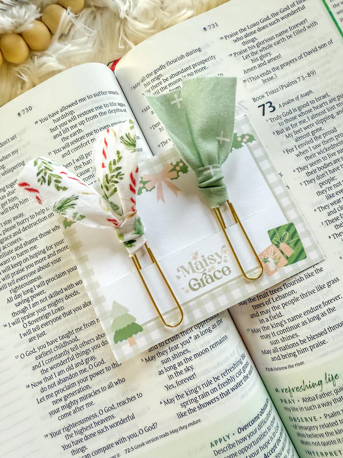 Candy Canes and Holly Christmas Paperclip Page Marker Bookmarks, Set of 2