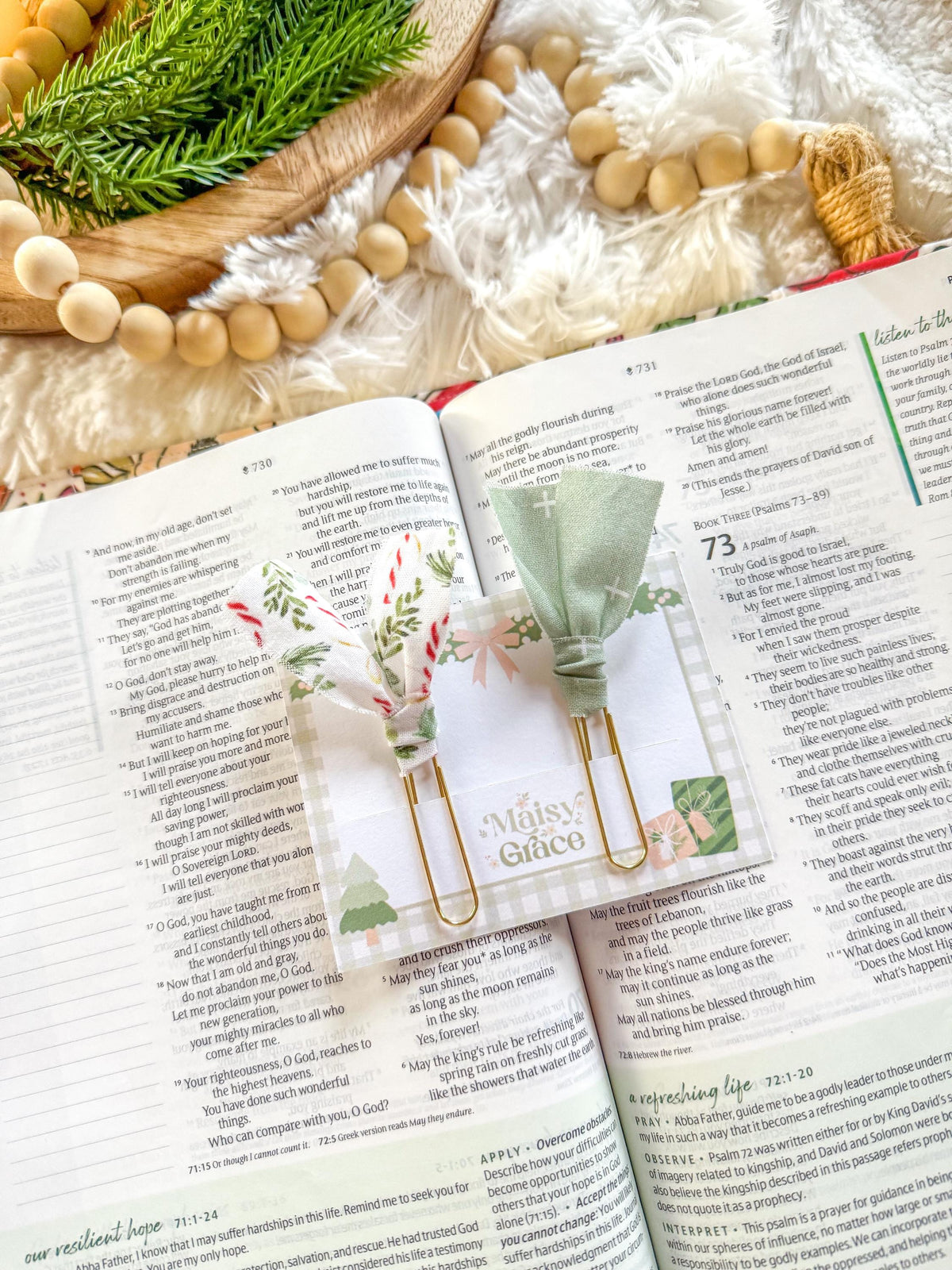 Candy Canes and Holly Christmas Paperclip Page Marker Bookmarks, Set of 2