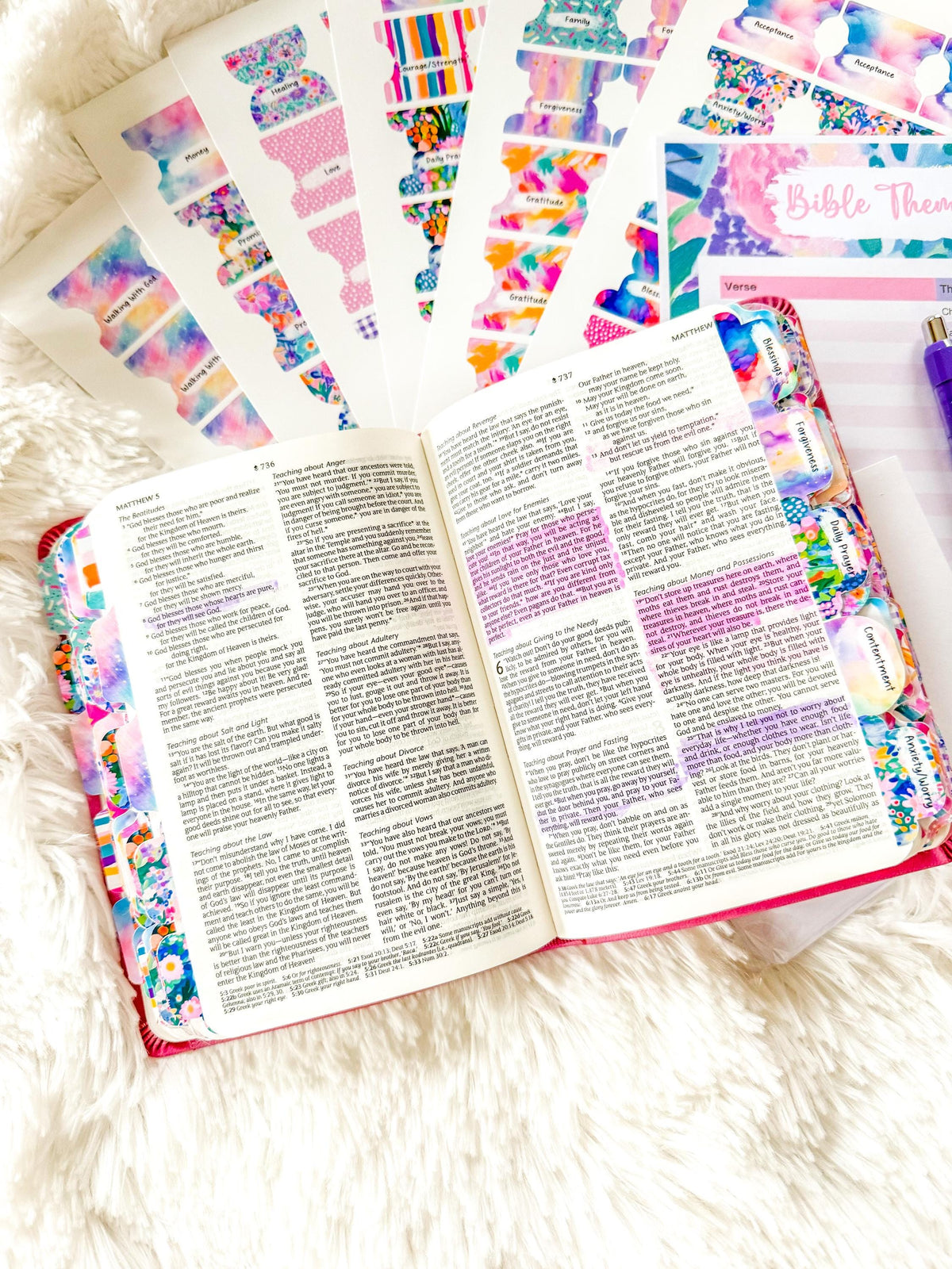 Prayer Bible Kit in Pink Floral, Bible Tabs, Bible with Tabs, Gift Bible, Women's Bible, Loaded Bible, Cute Bible Tabs, Custom Bible
