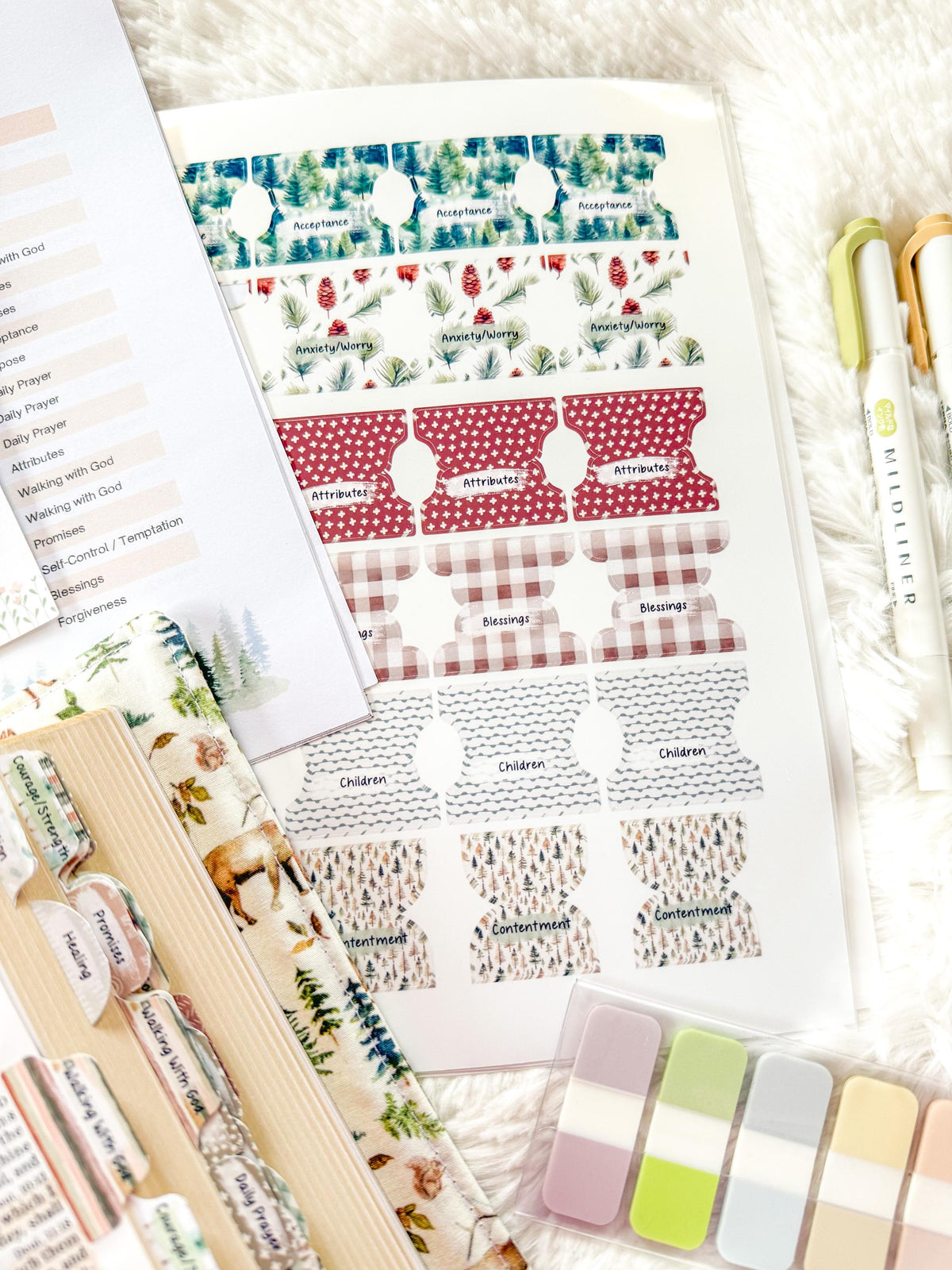 Woodland Prayer Bible Kit, Tabs, Verse List, Christian Gift