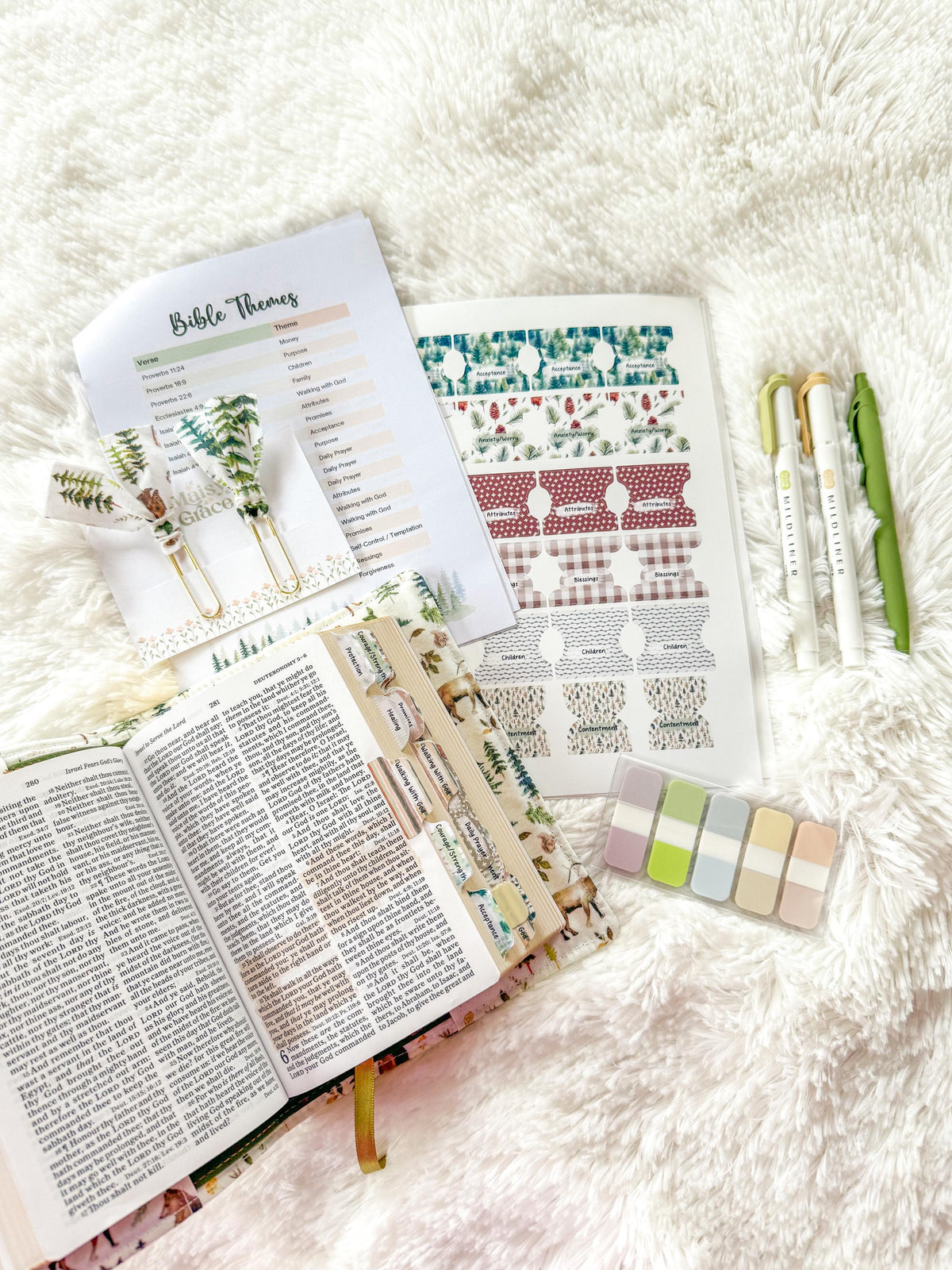 Woodland Prayer Bible Kit, Tabs, Verse List, Christian Gift
