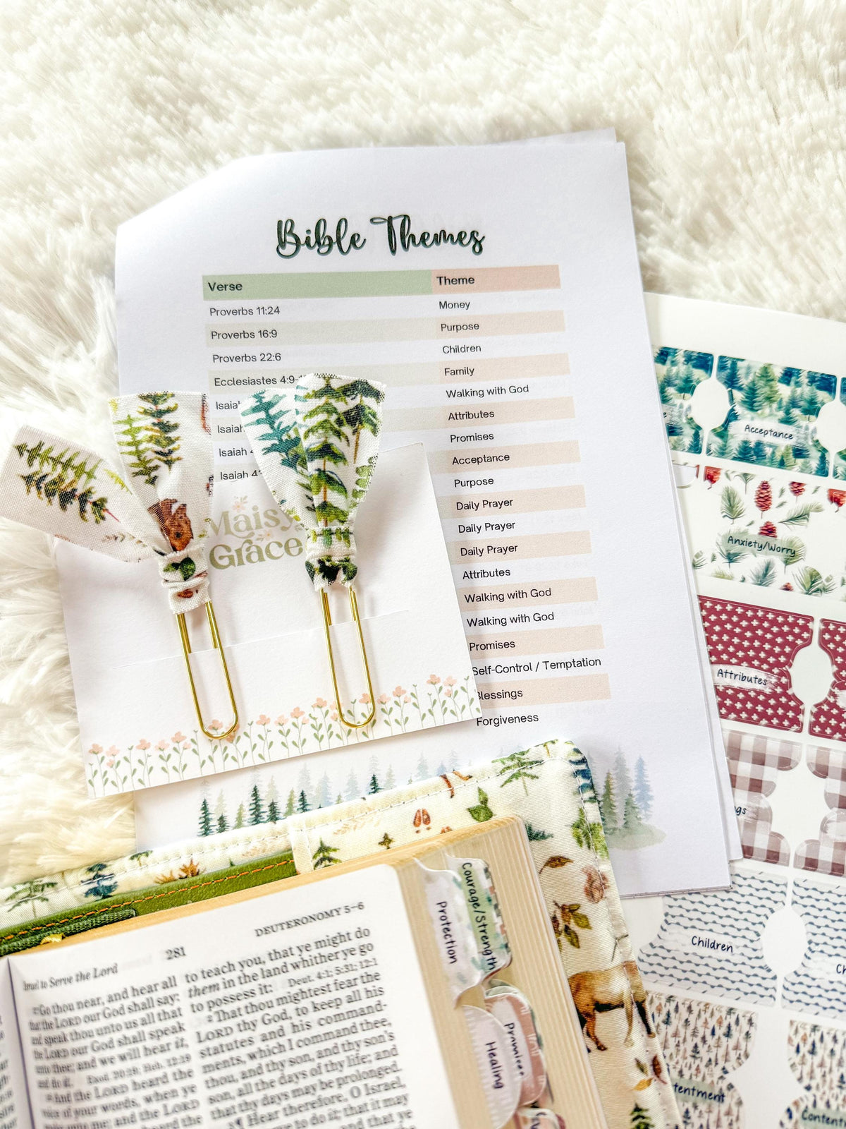 Woodland Prayer Bible Kit, Tabs, Verse List, Christian Gift
