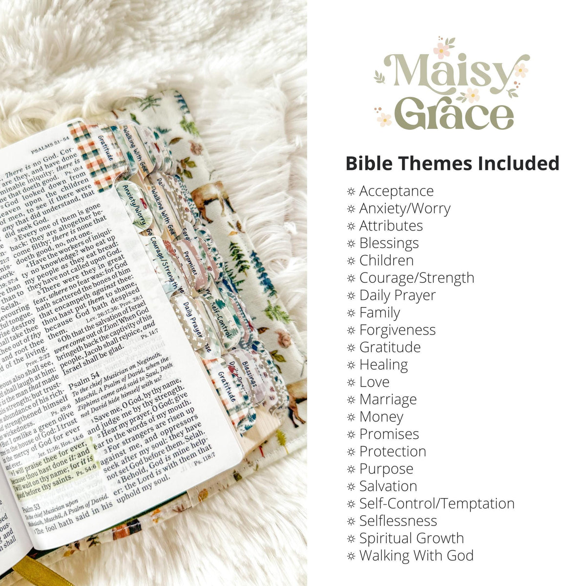 Woodland Prayer Bible Kit, Tabs, Verse List, Christian Gift
