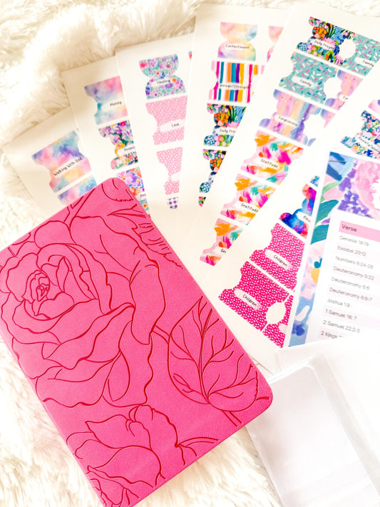 Prayer Bible Kit in Pink Floral, Bible Tabs, Bible with Tabs, Gift Bible, Women's Bible, Loaded Bible, Cute Bible Tabs, Custom Bible