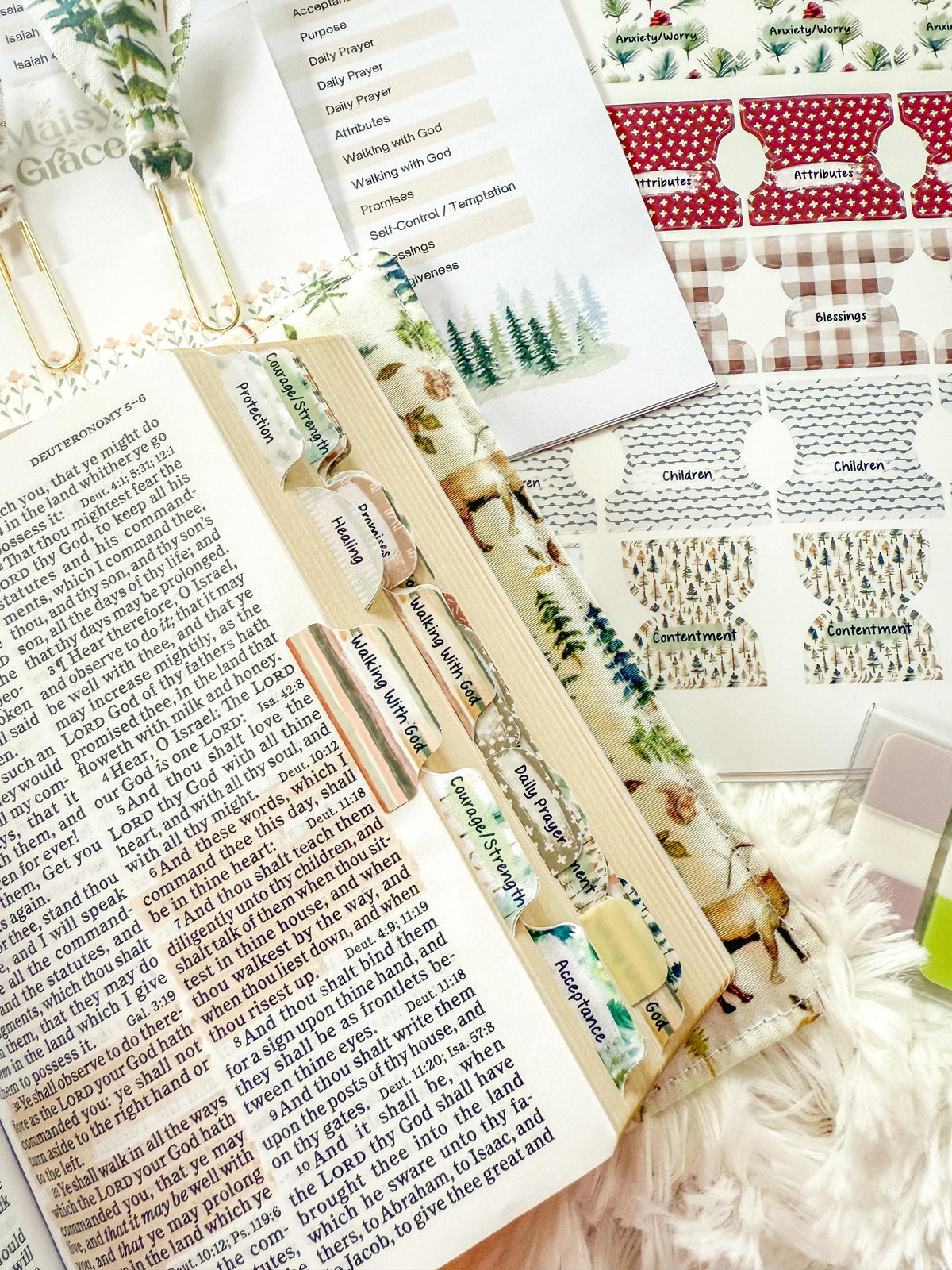 Woodland Prayer Bible Kit, Tabs, Verse List, Christian Gift