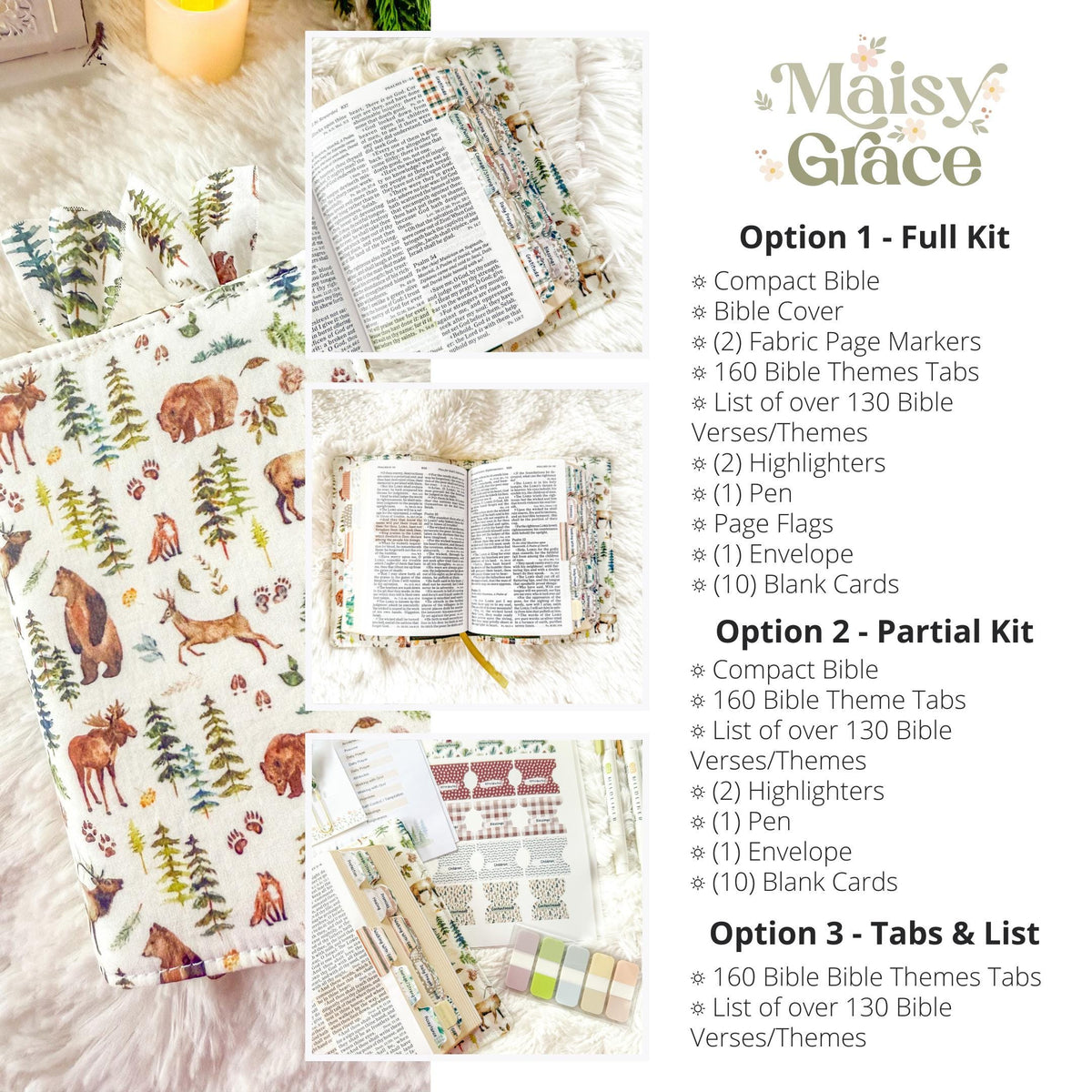 Woodland Prayer Bible Kit, Tabs, Verse List, Christian Gift