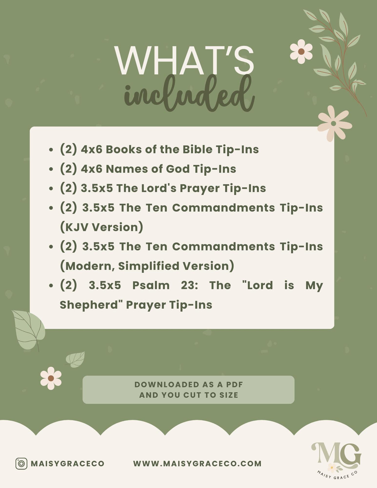 Bible Tip-Ins Printable Digital Download Grace Floral Collection