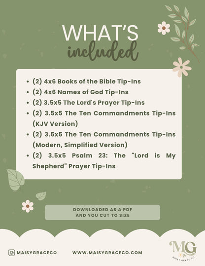 Bible Tip-Ins Printable Digital Download Grace Floral Collection