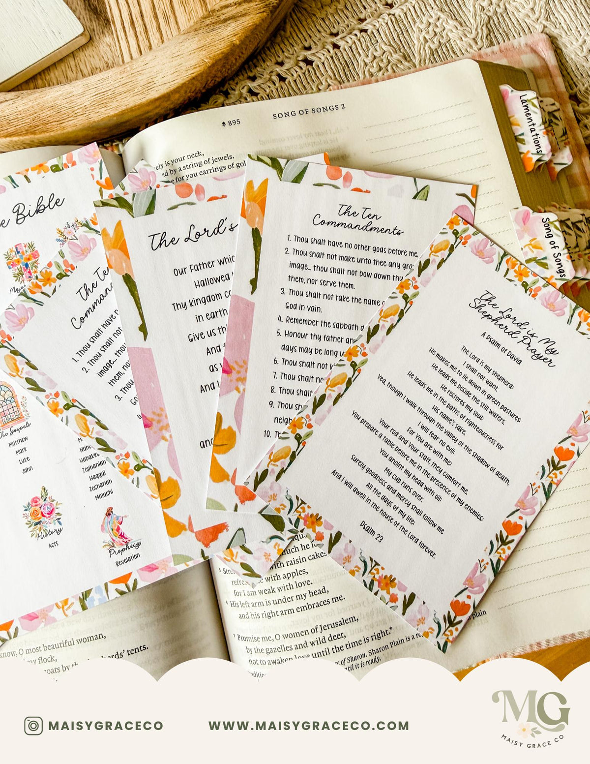 Bible Tip-Ins Printable Digital Download Grace Floral Collection