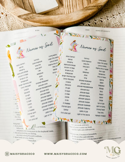 Names of God Grace Floral Printable Bible Tip-Ins Digital Download