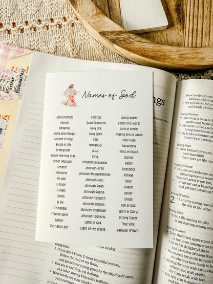 Names of God Christian Sticker Tip-In (Grace Floral Collection)