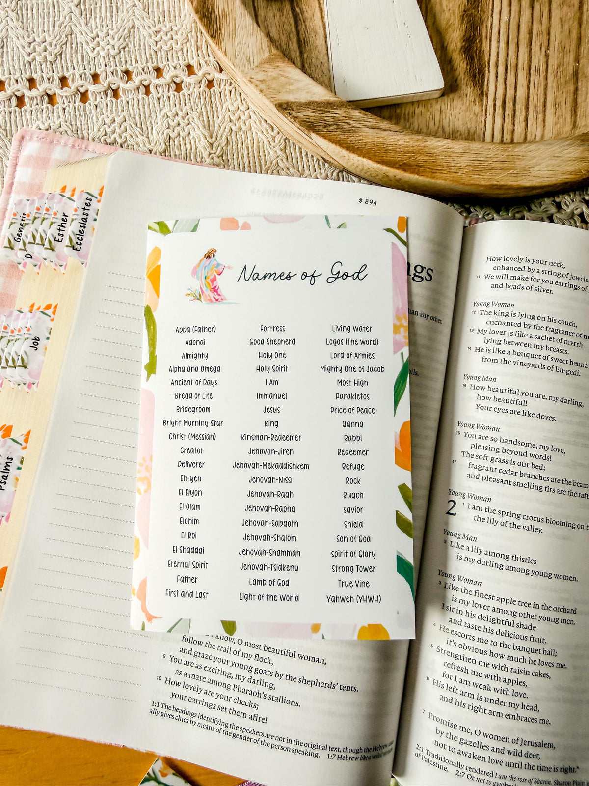 Names of God Christian Sticker Tip-In (Grace Floral Collection)