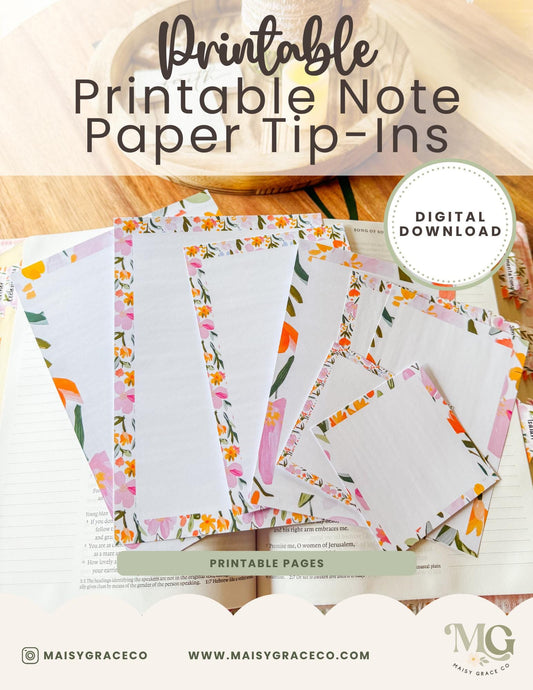 Printable Notepad Stationery Set: Floral Letter Writing Paper Grace Floral Collection 1 (Digital Download)