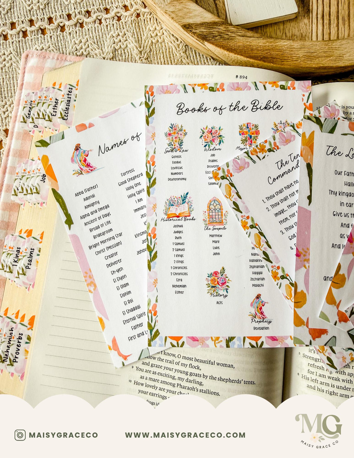 Bible Tip-Ins Printable Digital Download Grace Floral Collection