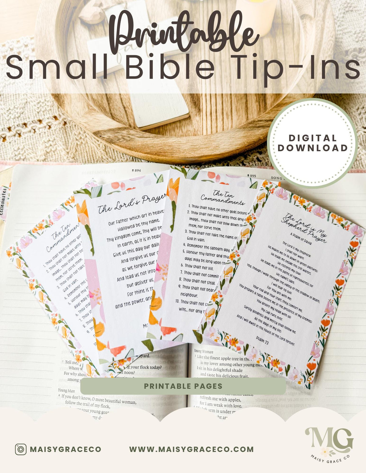 Small Prayer Tip-ins Grace Floral Loaded Bible Printable Digital Download