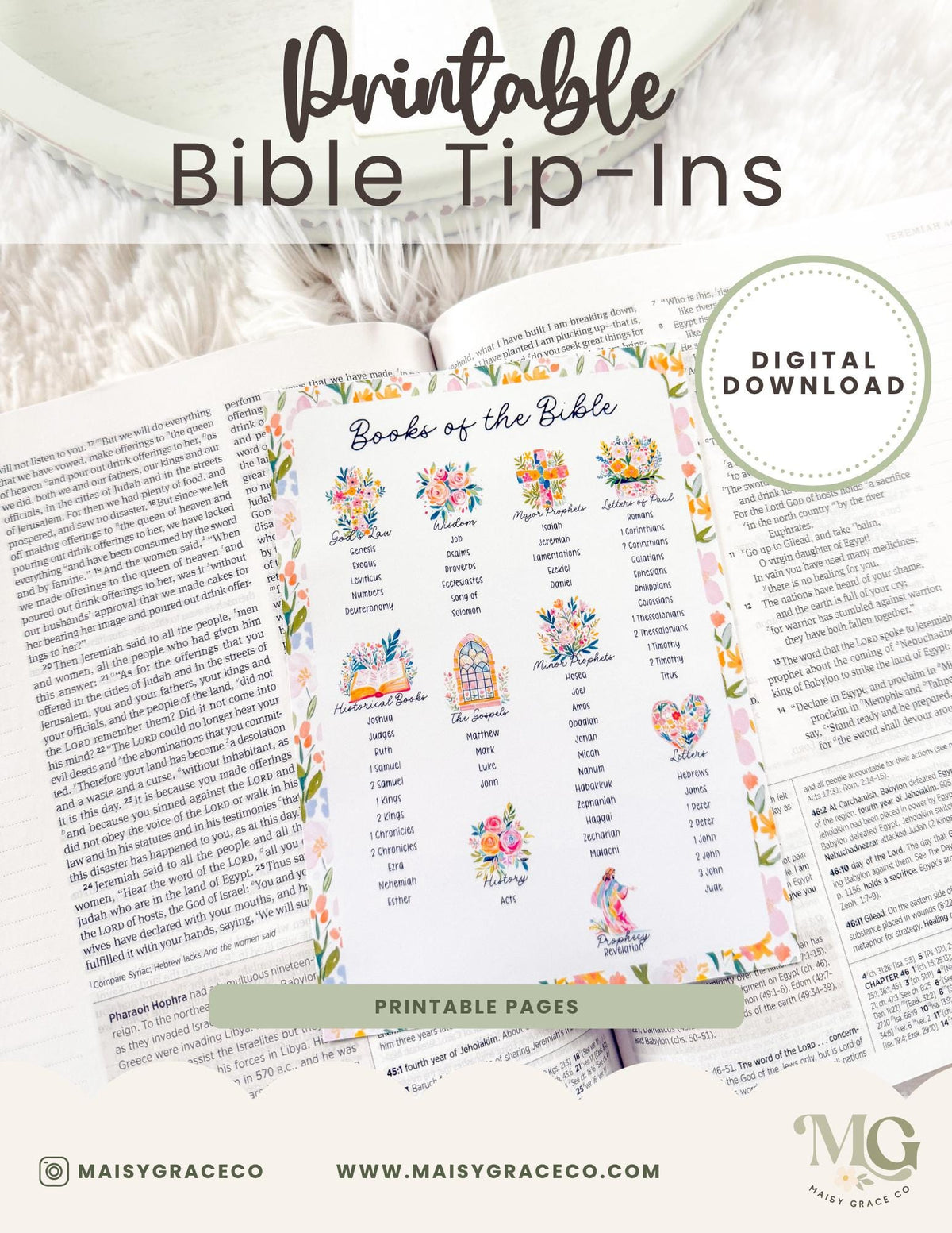 Books of the Bible Grace Floral Printable Tip-Ins Digital Download