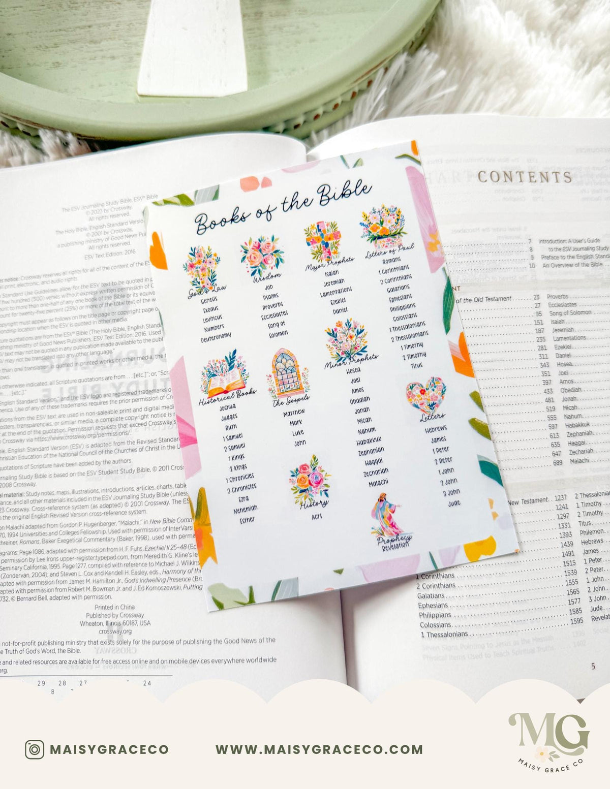 Books of the Bible Grace Floral Printable Tip-Ins Digital Download