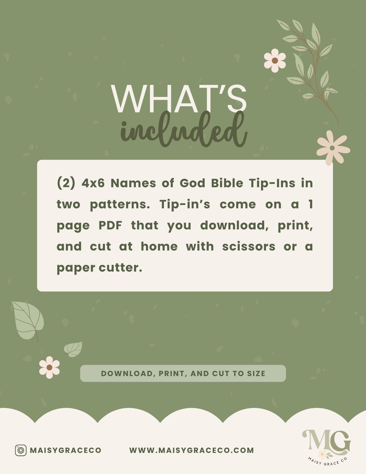 Names of God Grace Floral Printable Bible Tip-Ins Digital Download