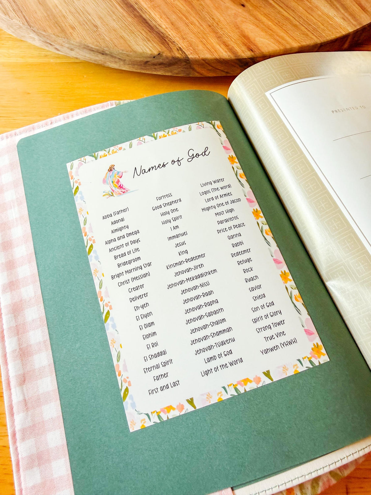 Names of God Christian Sticker Tip-In (Grace Floral Collection)