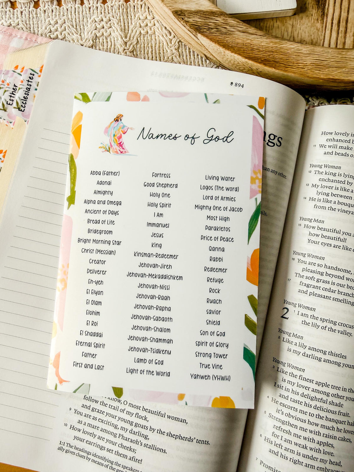 Names of God Christian Sticker Tip-In (Grace Floral Collection)
