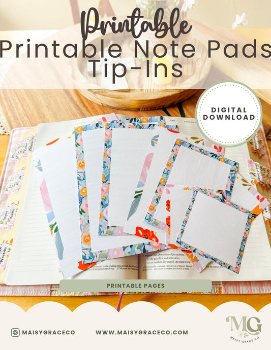 Printable Notepad Stationery Set: Blue Floral Letter Writing Paper Grace Floral Collection 2 (Digital Download)
