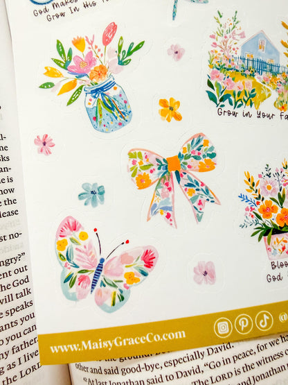 Spring Bible Journaling Sticker Sheet Grace Floral Collection