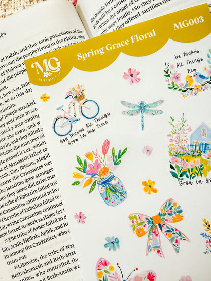 Spring Bible Journaling Sticker Sheet Grace Floral Collection