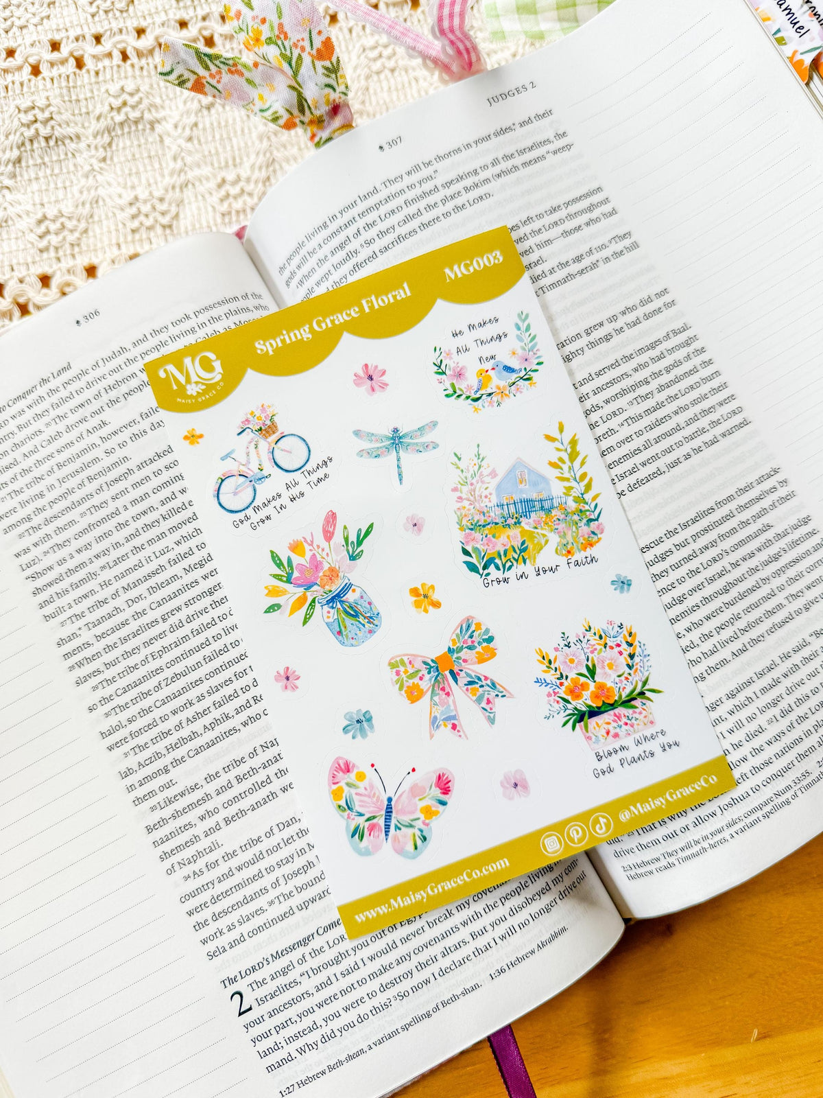 Spring Bible Journaling Sticker Sheet Grace Floral Collection