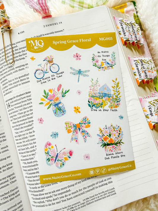 Spring Bible Journaling Sticker Sheet Grace Floral Collection