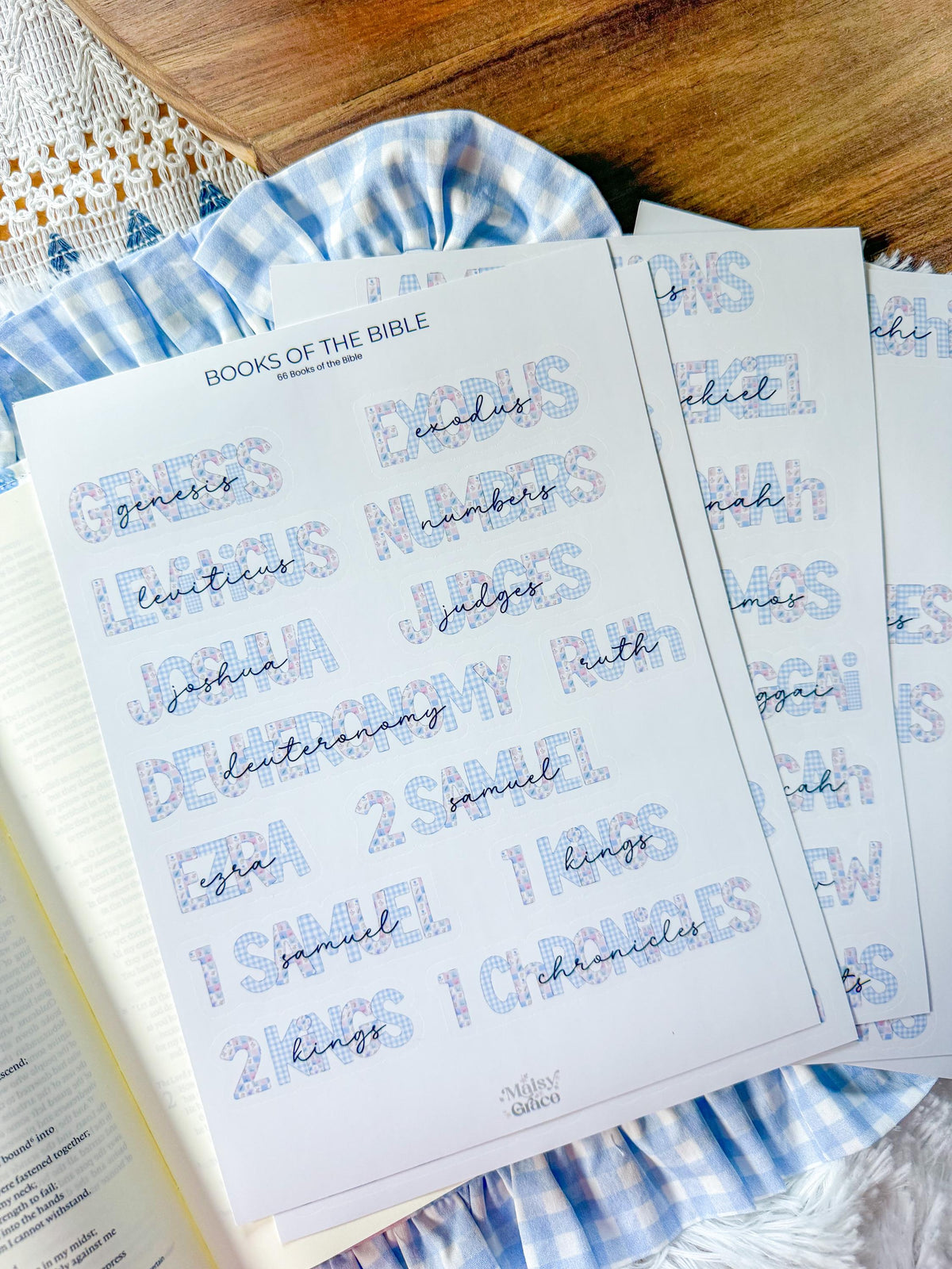 Books of the Bible Header Stickers Blue Farmhouse Patchwork