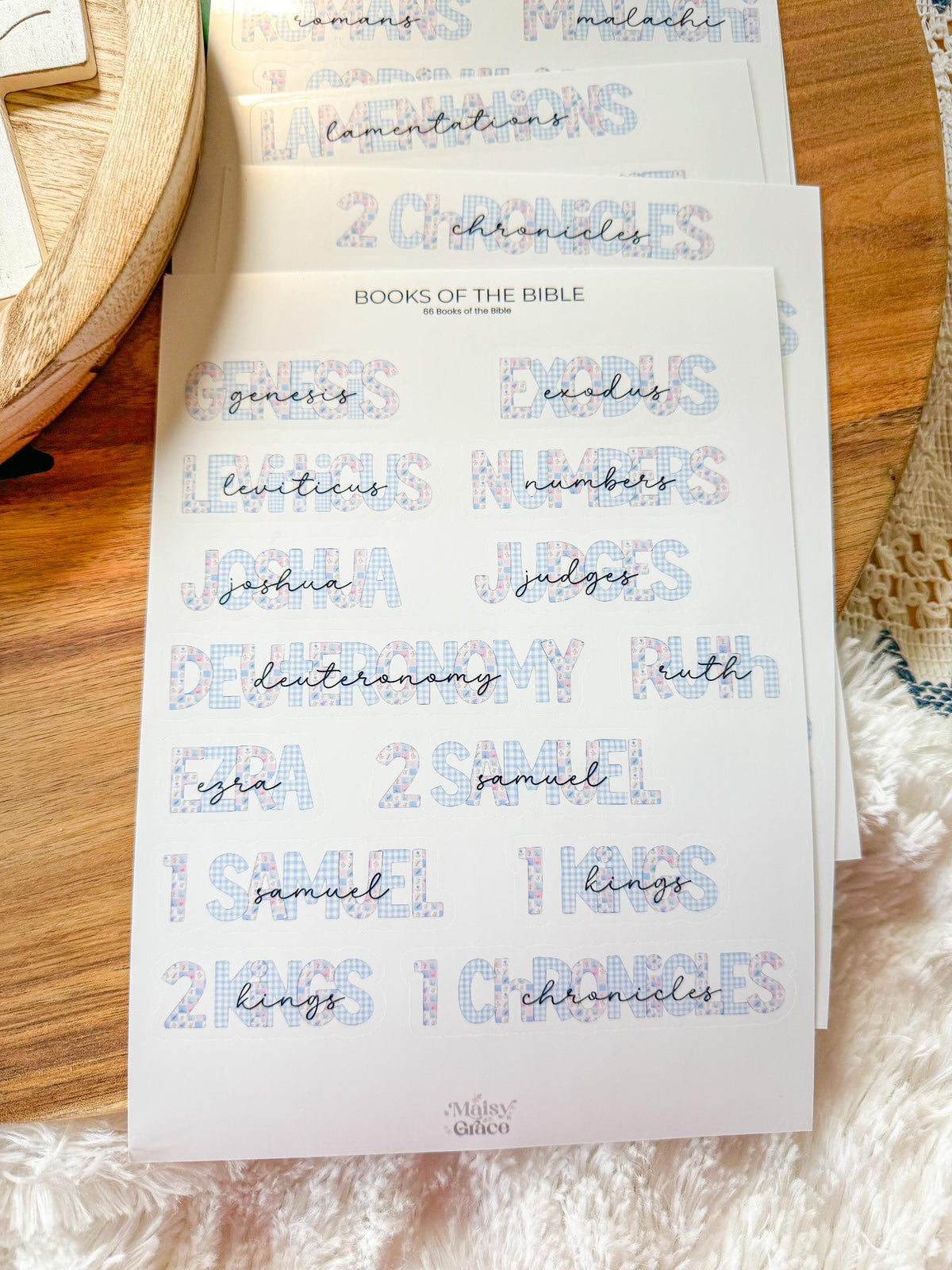 Books of the Bible Header Stickers Blue Farmhouse Patchwork