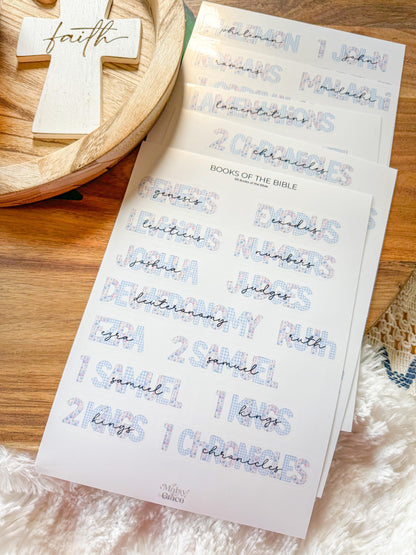Books of the Bible Header Stickers Blue Farmhouse Patchwork