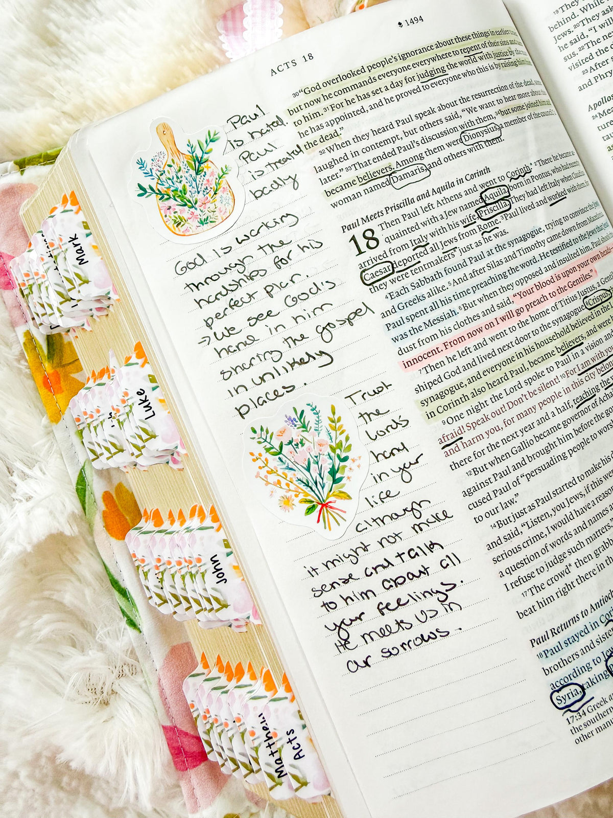 Watercolor Floral Bible Journaling Sticker Sheet Grace Floral Collection