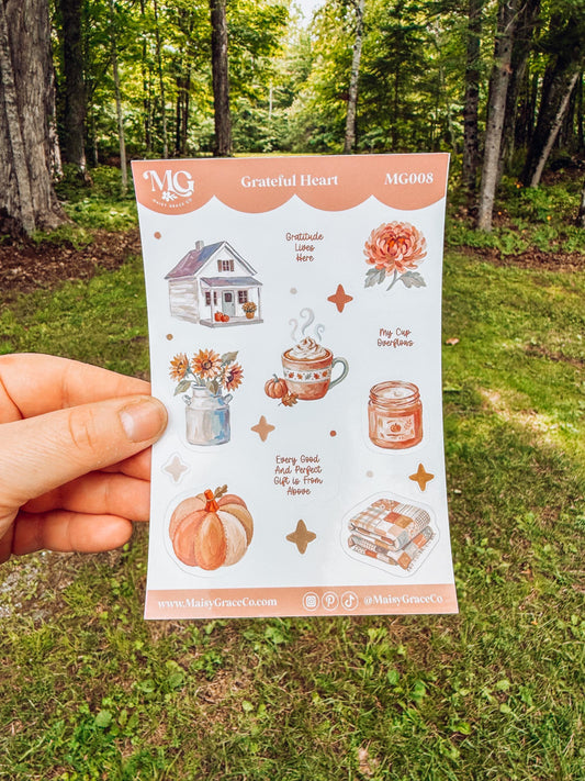 Grateful Heart Fall Faith Bible Journaling Stickers Sheet